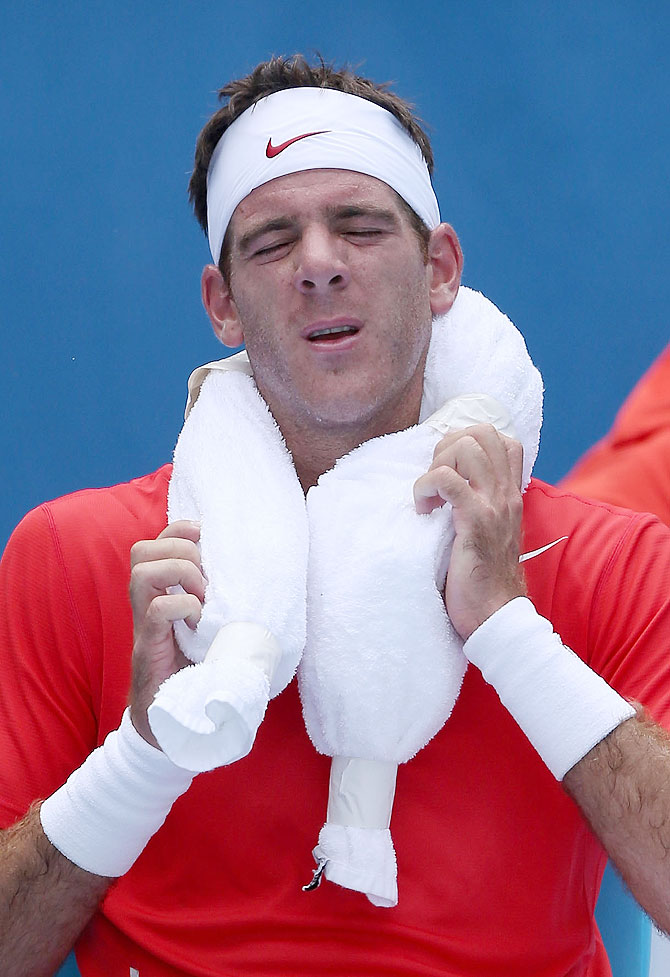 Juan Martn Del Potro of Argentina feels the heat in his first round match against Rhyne Williams of the United States on Tuesday