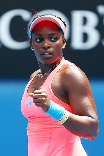 Sloane Stephens of the United States celebrates a point in her third round match against Elina Svitolina of the Ukraine on Saturday