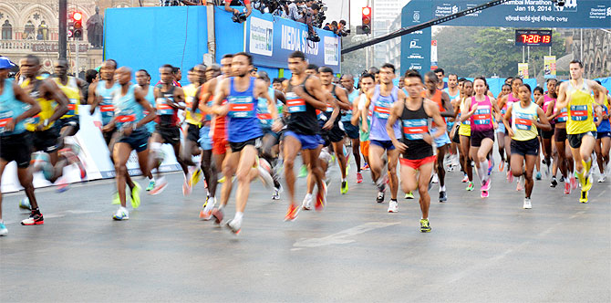 Runners take off at the starting line