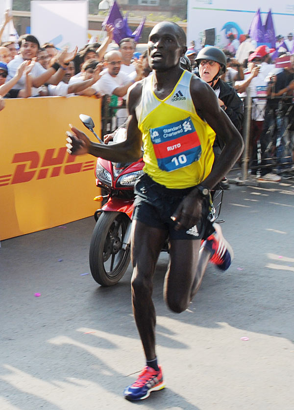 Evans Ruto runs during the Mumbai Marathon on Sunday