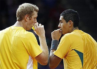 Australia's Davis Cup players Chris Guccione (left) and Nick Kyrgio