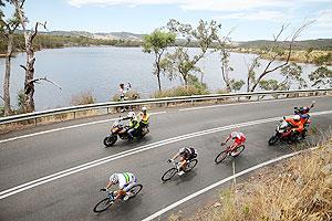 A group of breakaway riders cycling