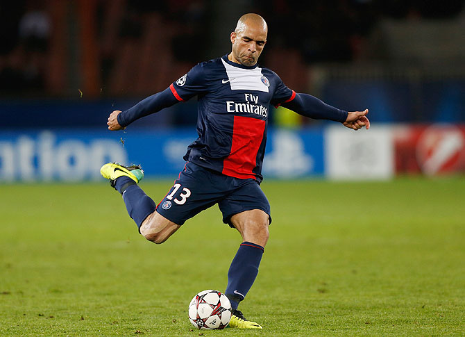 Alex of PSG hits a freekick 