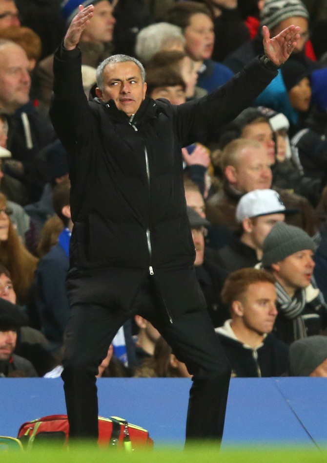 Jose Mourinho the Chelsea manager reacts