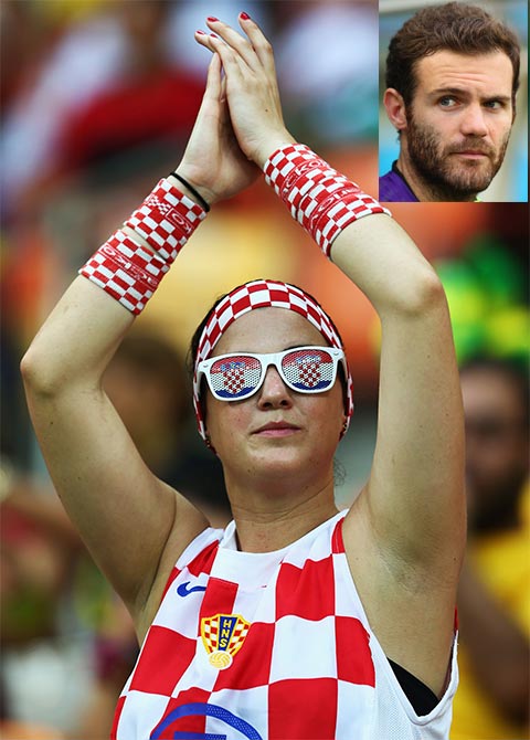 A Croatia fan and (inset) Juan Mata