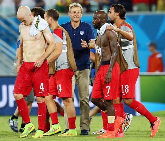 United States coach Jurgen Klinsmann with his players