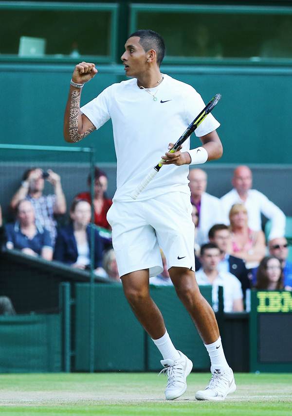 Nick Kyrgios of Australia celebrates winning a point during the match against Rafael Nadal