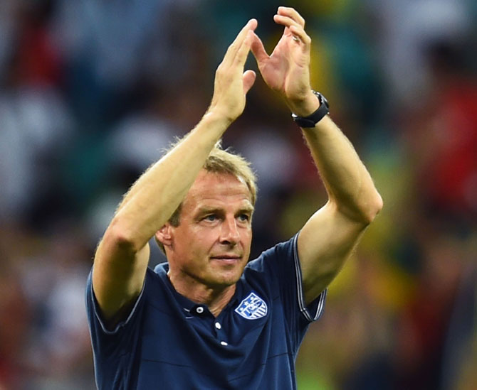 Head coach Jurgen Klinsmann of the United States acknowledges the fans