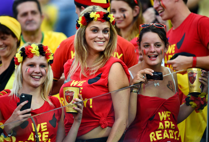 Belgium fans pose in Sao Paolo