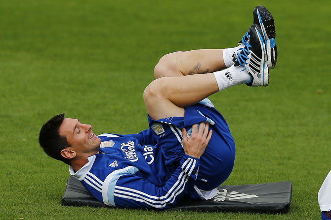 Argentina's Lionel Messi attends a training session