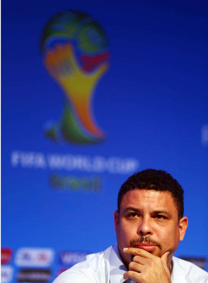 Former Brazil footballer Ronaldo attends the FIFA World Cup Ambassadors Press Conference