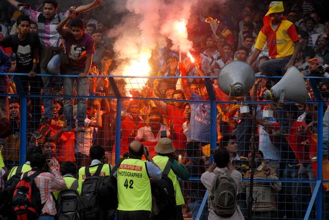 East Bengal and Mohun Bagan fans during a Kolkata derby match