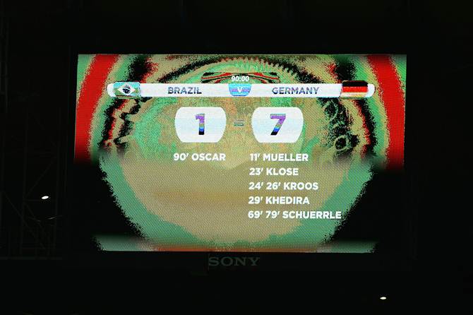 The scoreboard showing Germany's 7-1 victory over Brazil in the World cup semi-final