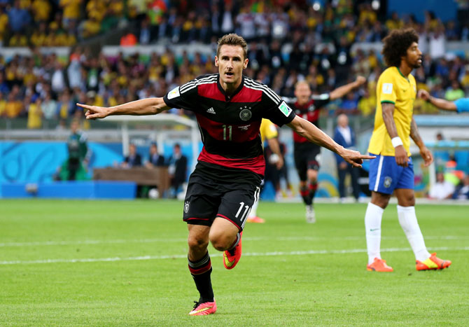 Miroslav Klose of Germany celebrates scoring his team's second goal