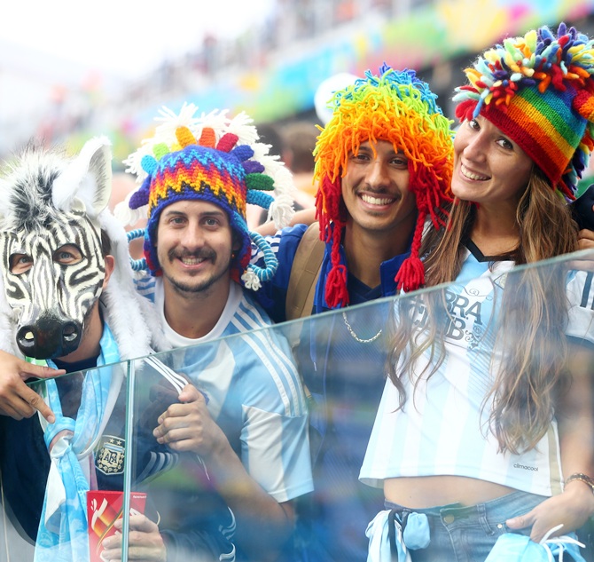 Argentina fans enjoy the atmosphere during the 2014 FIFA World Cup Brazil Semi   Final match between the Netherlands and Argentina at Arena de Sao Paulo