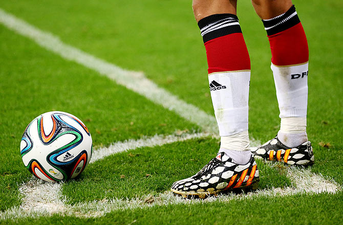 Germany player waits to take a corner kick during the 2014 World Cup Brazil Round of 16 match against Algeria at Estadio Beira-Rio in Porto Alegre