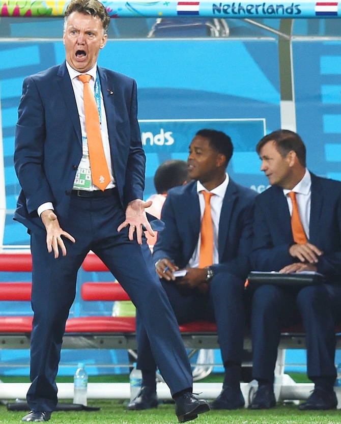 Head coach Louis van Gaal of the Netherlands reacts