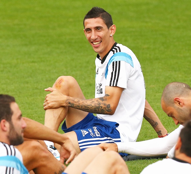 Angel di Maria of Argentina warms up during a training session