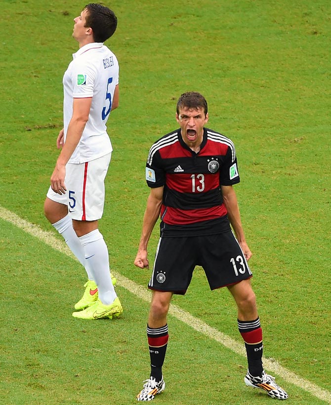 Germany's Thomas Mueller celebrates after scoring the goal