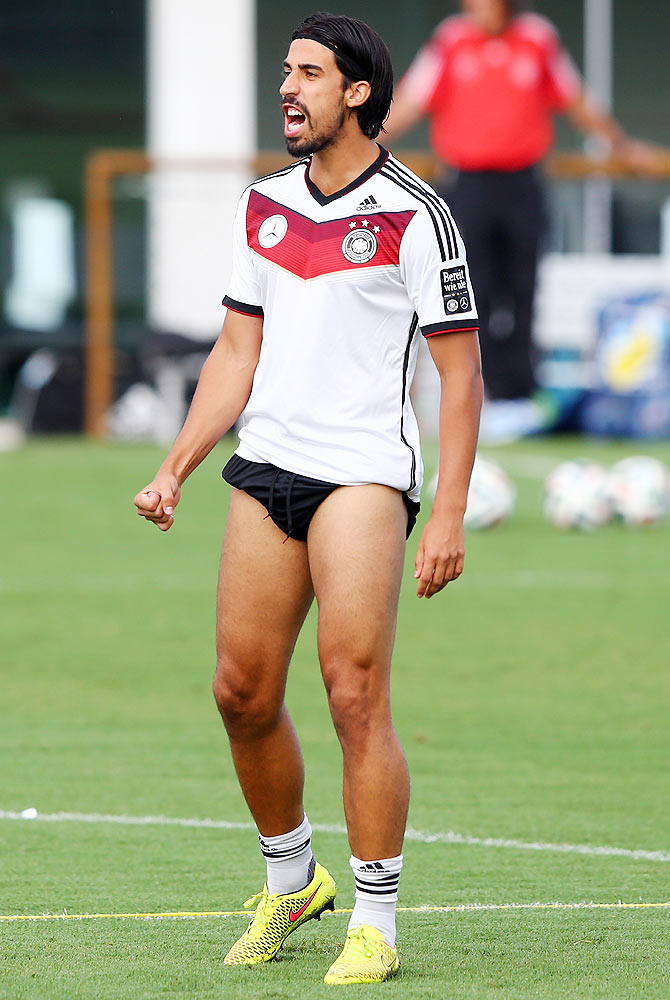 Sami Khedira of Germany looks on during the German national team training session at Campo Bahia on Thursday