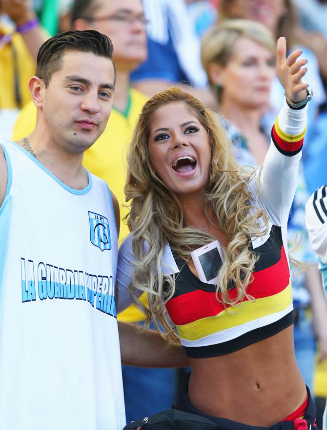 An Argentina and Germany fans prior to the World Cup Brazil final between Germany and Argentina at the Maracana