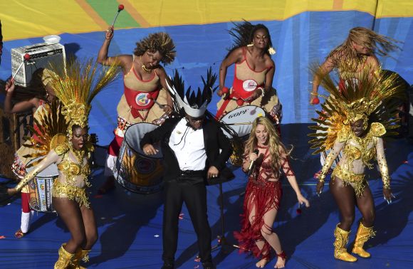 Shakira performs during the 2014 World Cup closing ceremony at the Maracana stadium