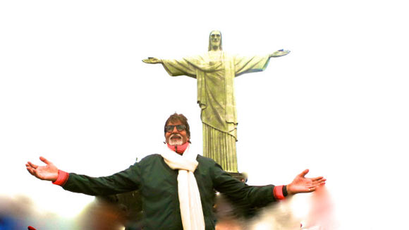 Amitabh Bachchan strikes a pose at Christ the Redeemer in Rio de Janeiro