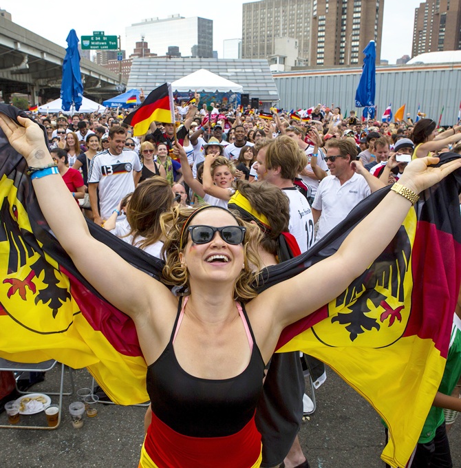 Football fans supporting the German national team celebrate