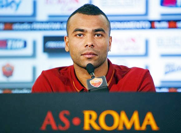 AS Roma's new player Ashley Cole attends a news conference for his presentation at the team's training centre in Rome