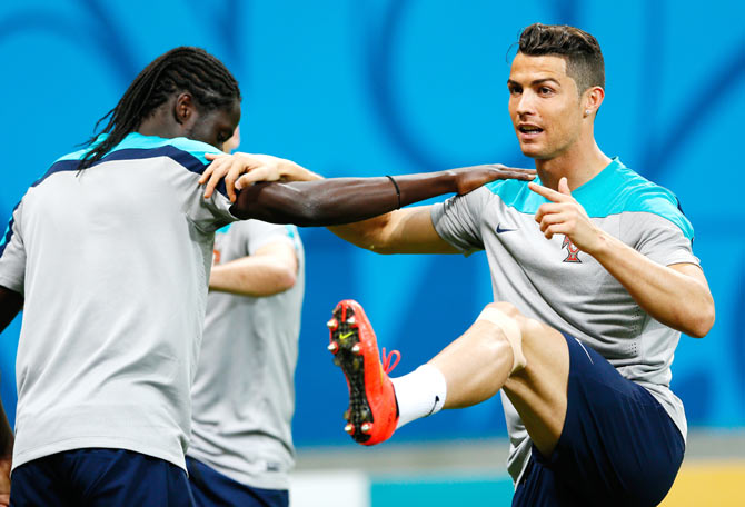 Cristiano Ronaldo of Portugal works out