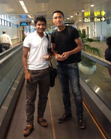 Indian footballers Gouramangi Singh (right) and Nirmal Chhetri