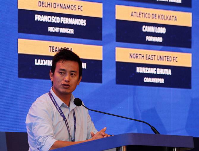 Former India captain Bhaichung Bhutia at the Central Domestic Player Draft on Day 1