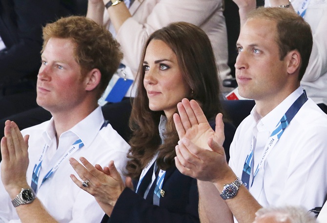 Catherine, Duchess of Cambridge and Prince William, Duke of Cambridge watch Scotland Play Wales at Hockey at the Glasgow National Hockey Centre