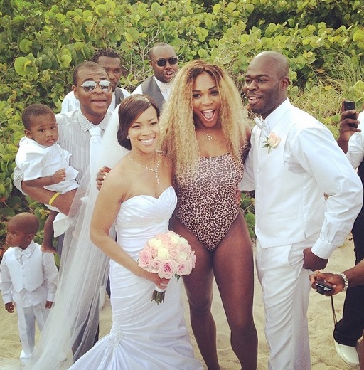 Serena Williams poses with the couple