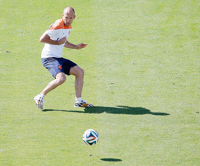 Arjen Robben of The Netherlands during a training session