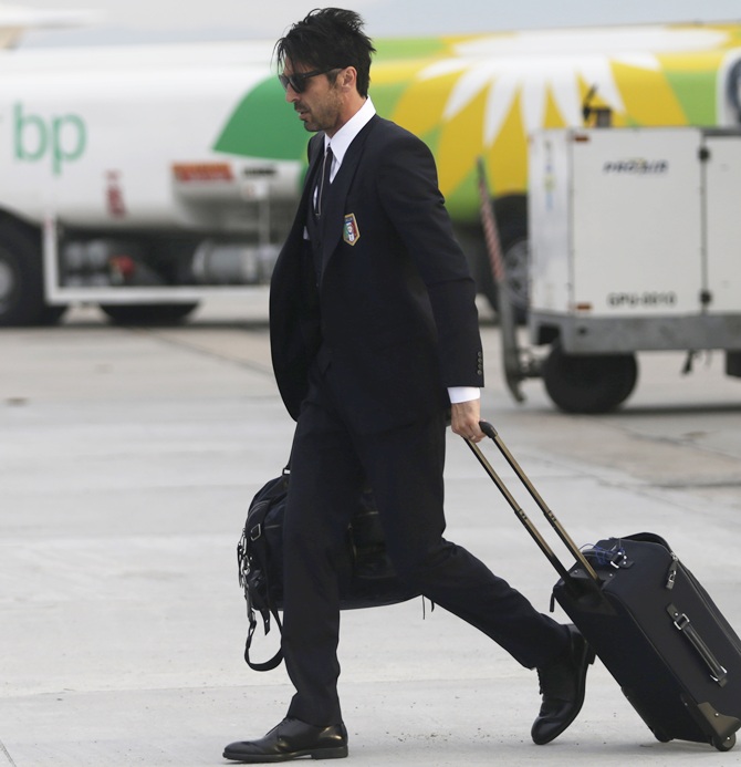 Gianluigi Buffon of Italy's national soccer team arrives at Rio de Janeiro's international airport