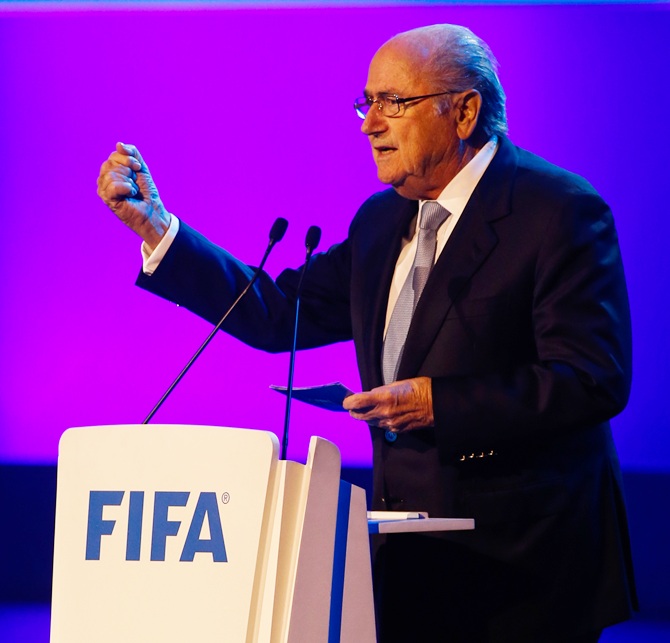 FIFA President Joseph Blatter speaks during the opening ceremony of the 64th FIFA Congress at the Expocenter Transamerica
