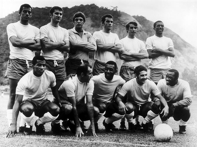 The Brazilian football team pose for a picture during the 1970 World Cup
