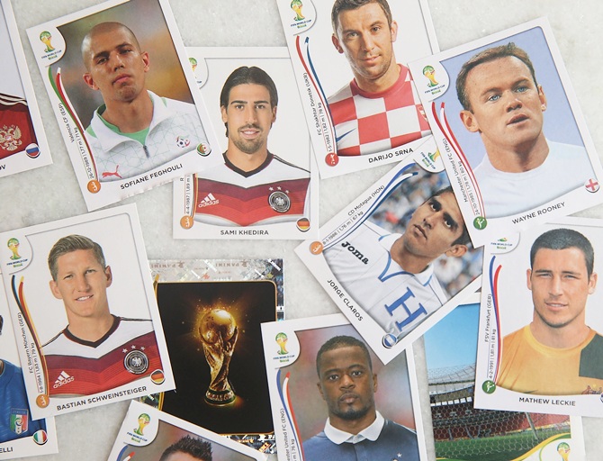 Panini World Cup stickers are displayed
