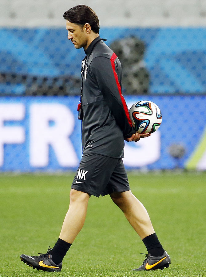 Croatia's head coach Niko Kovac walks on the pitch during his team's final practice in Sao Paulo on Wednesday