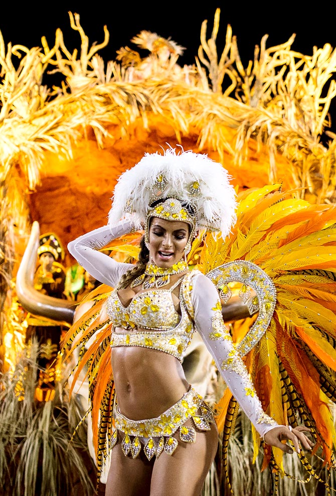 A performer during the 2014 Brazilian Carnival at Sapucai Sambadrome in Rio de Janeiro