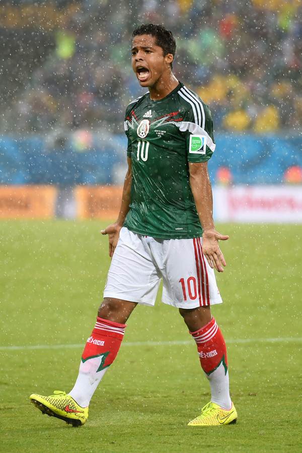Giovani dos Santos of Mexico reacts after his goal was disallowed due to an off-side call in the first half