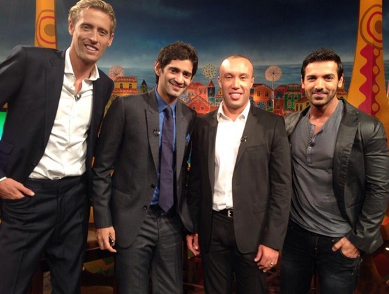 John Abraham, extreme right with Peter Crouch, left and Mikael Silvestre