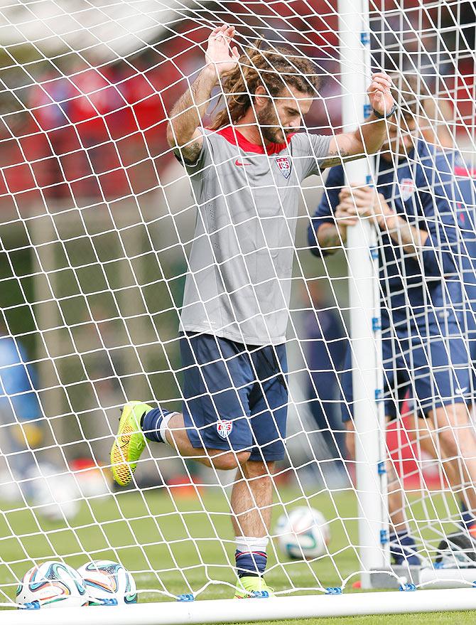 Kyle Beckerman of the United States relaxes during a training session at Sao Paulo FC 