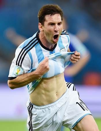 Lionel Messi celebrates after scoring against Bosnia-Herzegovina