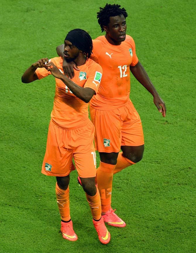 Gervinho of the Ivory Coast (left) with Wilfried Bony