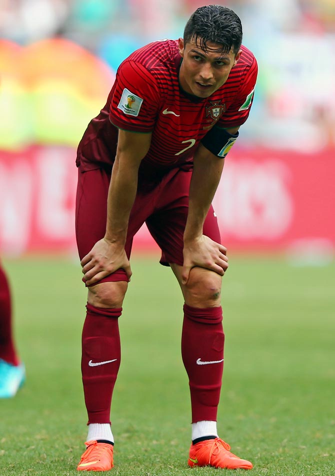 A dejected Cristiano Ronaldo of Portugal looks on