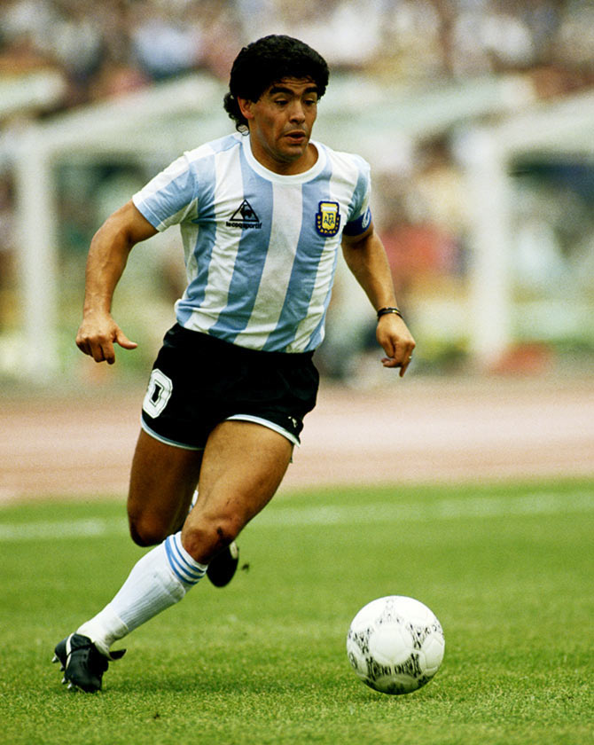 Diego Maradona in action during the 1986 World Cup match against South Korea in Mexico City, on June 2, 1986