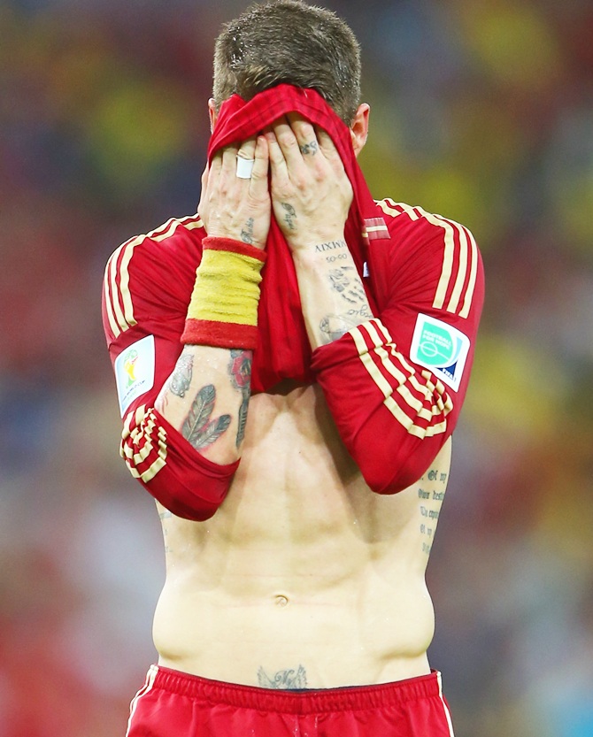 Sergio Ramos of Spain reacts