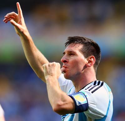 Argentina's Lionel Messi celebrates after scoring a goal